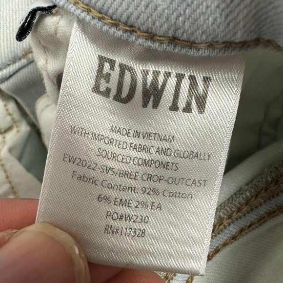 Edwin Bree Crop Slim Straight Jeans Outcast 24 Light Wash Denim Womens Fitted - Picture 7 of 9